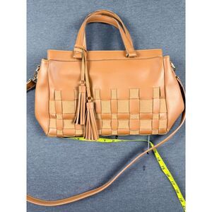 Tan Woven Tassel Satchel Crossbody Handbag